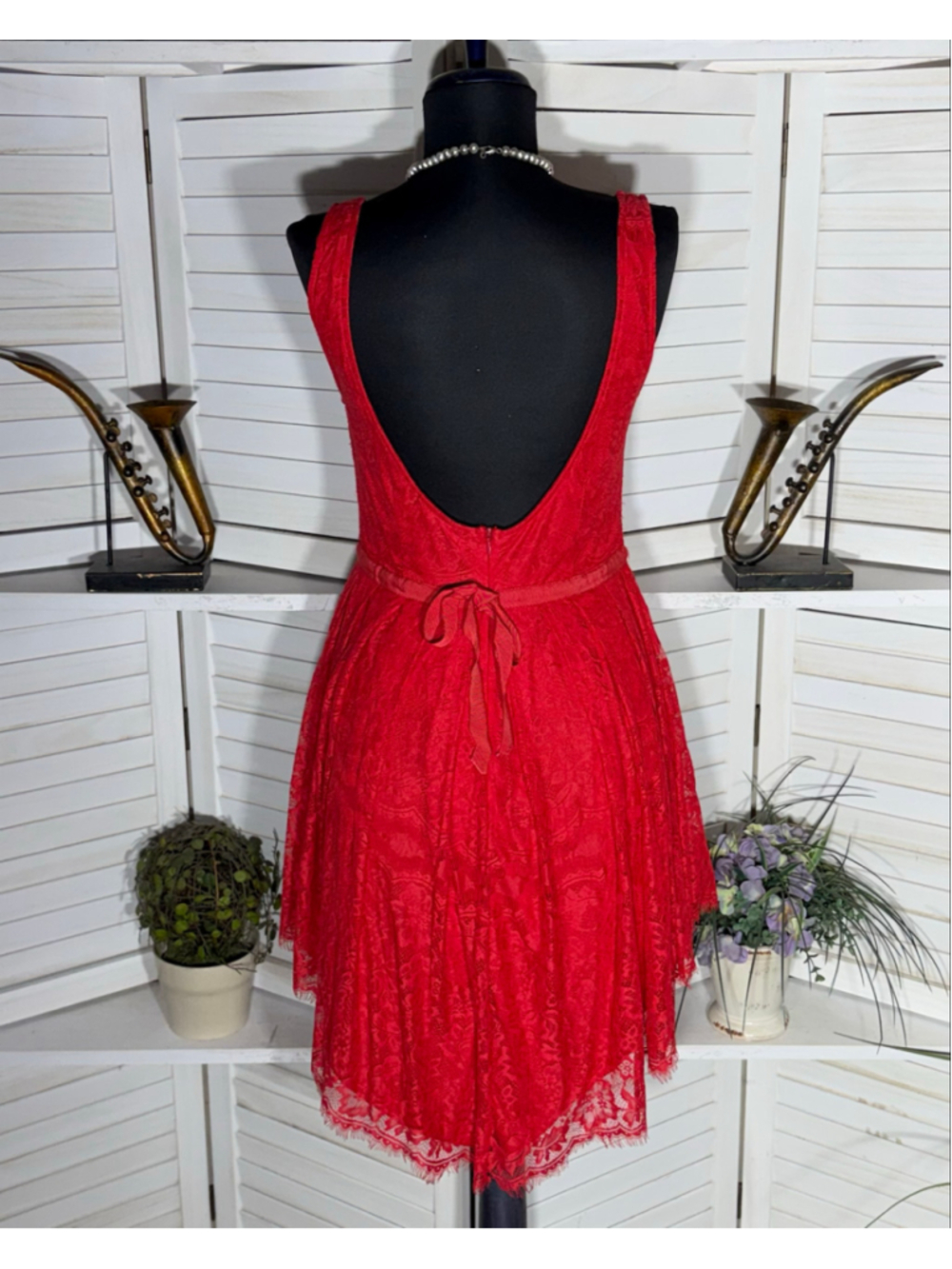 Y2K style babydoll mini dress lace backless pinup coquette whimsical romantic M